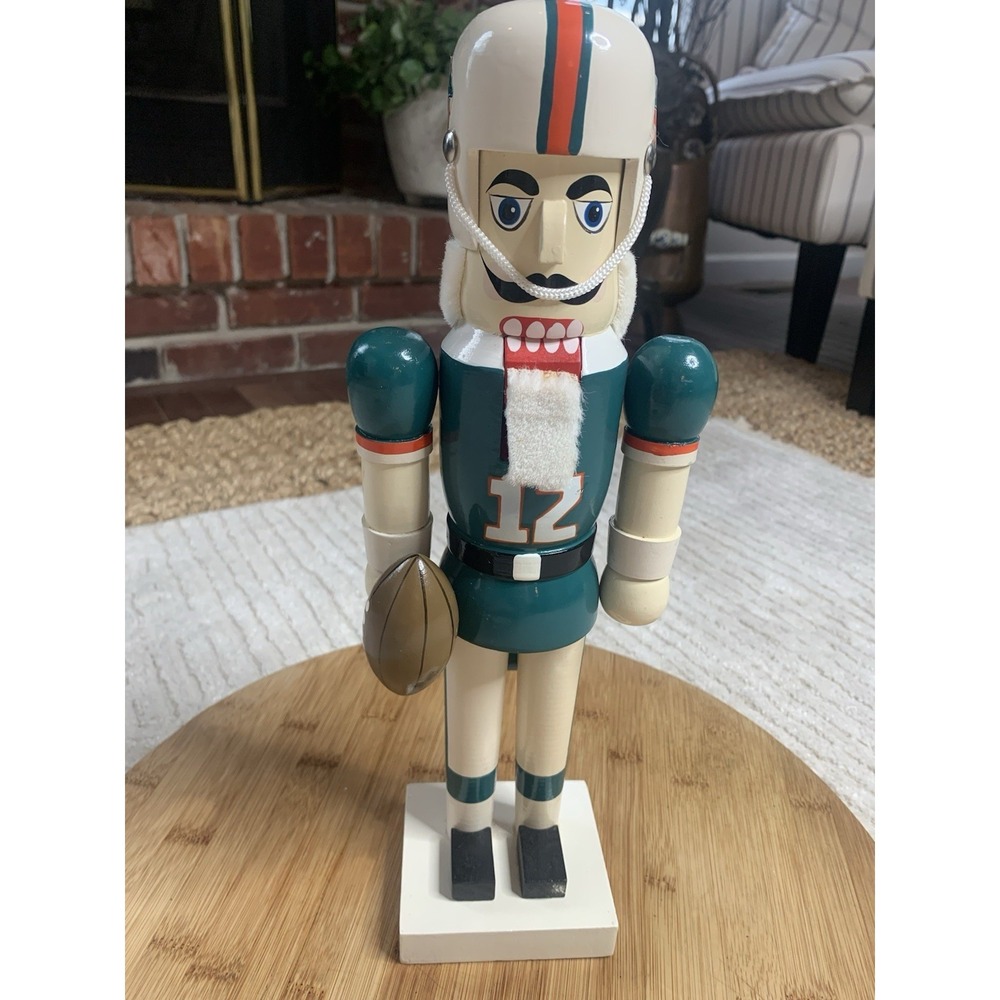 Vintage Miami Dolphins NFL Nutcracker Holiday Christmas Wooden Figure Football